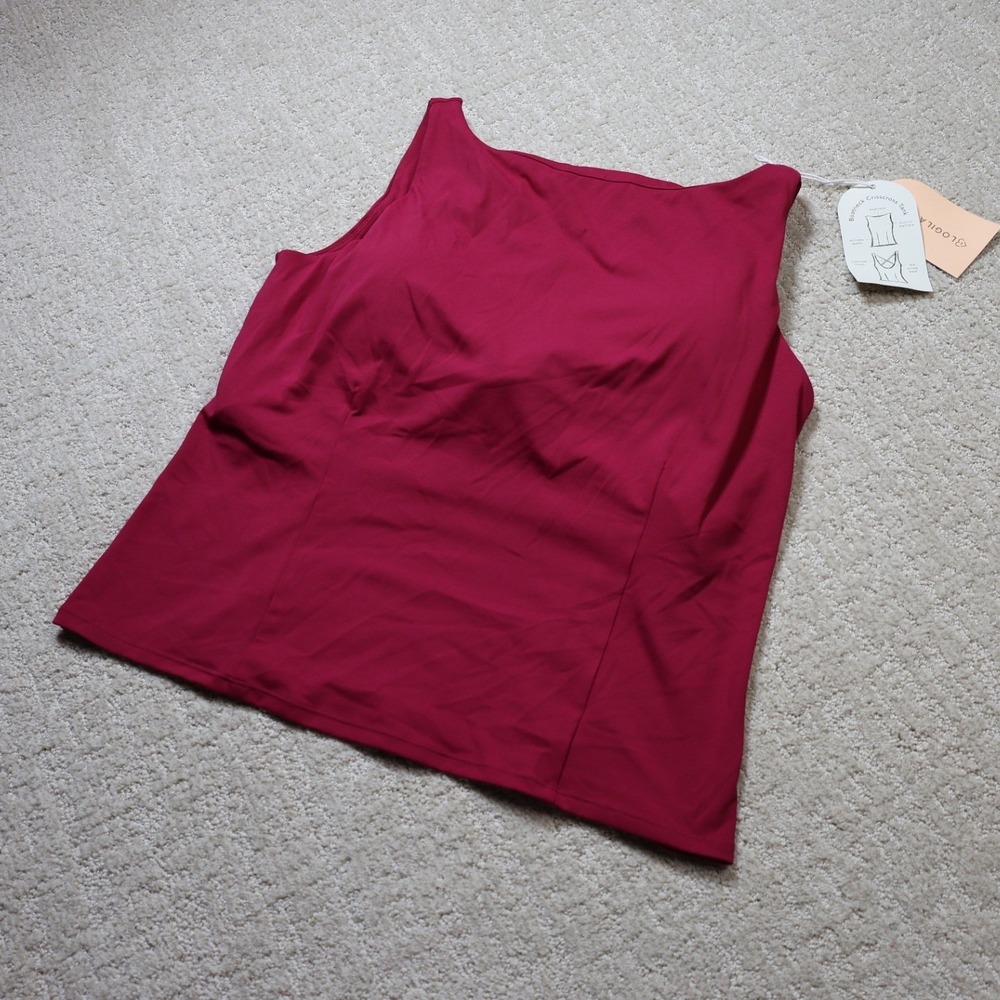 Blogilates Boatneck Crisscross Tank Top Burgundy Built-in Bra 1X 214201401